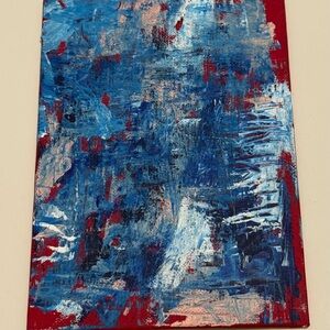 Abstract Blue and red canvas acrylic 5x7 wellness love project new caring